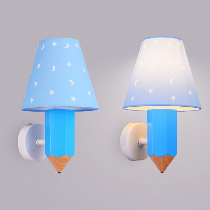Geométrique Shade 1-Light Murce Sconce Kids Style Fabric Mur Moup Lightture en bleu