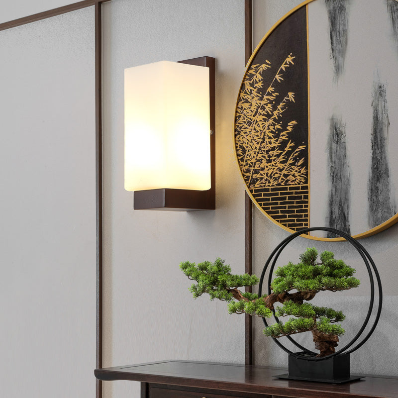 Estilo contemporáneo Luces de apliques de pared geométrica madera y vidrio 1 lámpara de luz