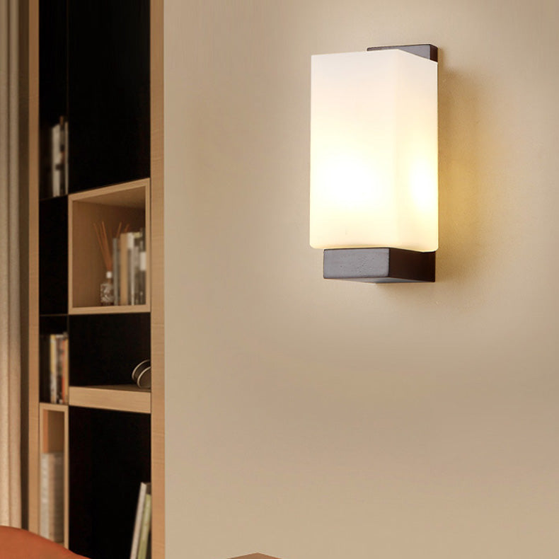 Estilo contemporáneo Luces de apliques de pared geométrica madera y vidrio 1 lámpara de luz