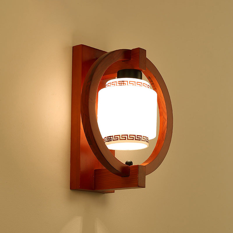 Luces apliques de pared en forma de cilindro de estilo moderno madera 1 lámpara de luz