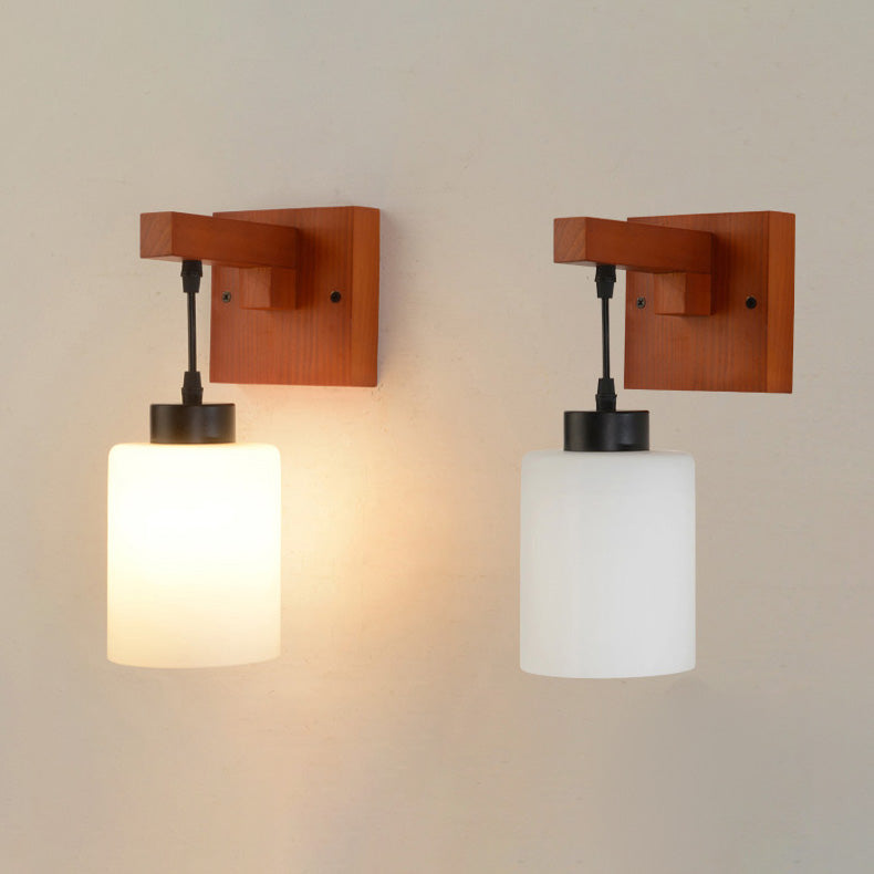 Luces apliques de pared en forma de cilindro de estilo moderno madera 1 lámpara de luz
