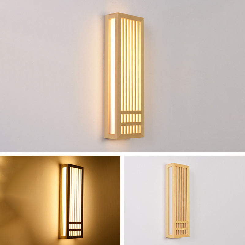 Luces de apliques de pared rectangular de estilo contemporáneo madera 1 lámpara de luz