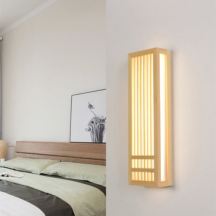 Luces de apliques de pared rectangular de estilo contemporáneo madera 1 lámpara de luz