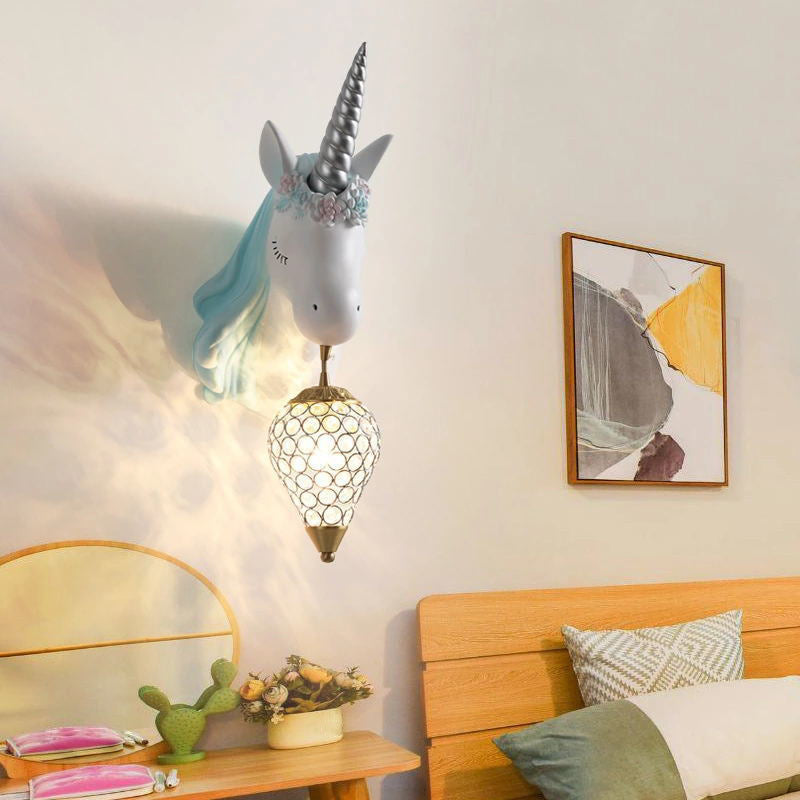Applexion murale en forme de licorne en forme de luminaire mural en verre