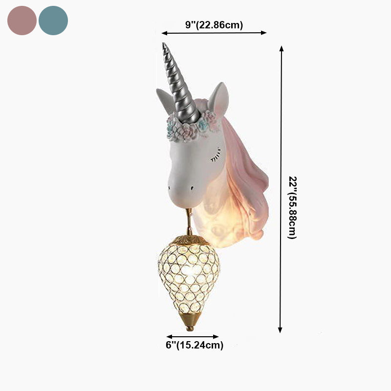 Applexion murale en forme de licorne en forme de luminaire mural en verre
