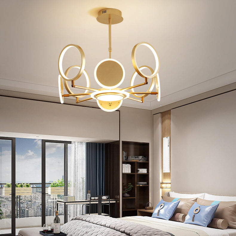 Modern Style Multi Lights Hanging Chandelier Lamp Metal Ring Pendant Lighting