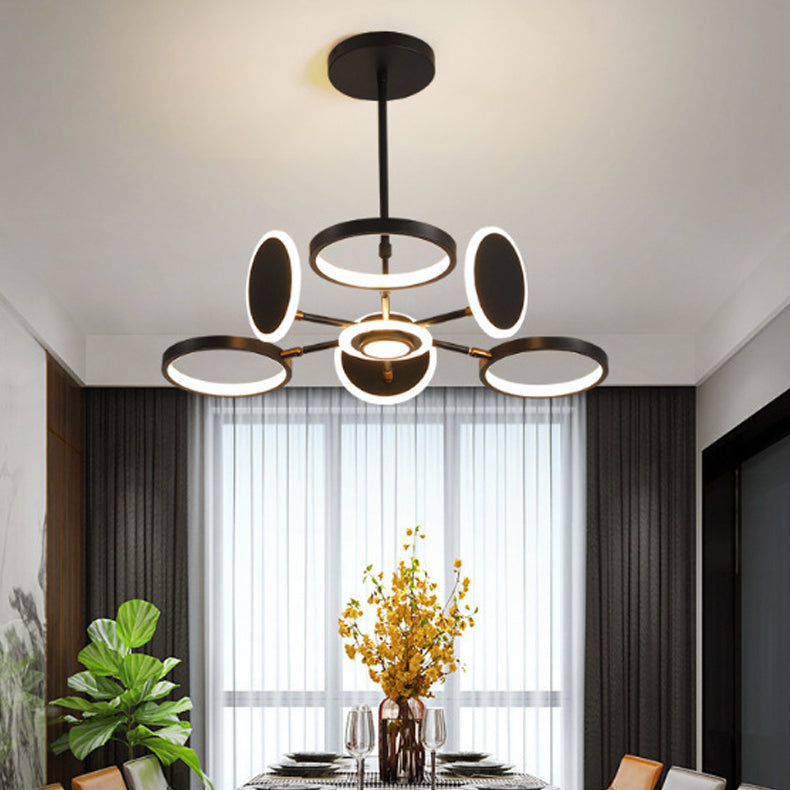 Modern Style Multi Lights Hanging Chandelier Lamp Metal Ring Pendant Lighting