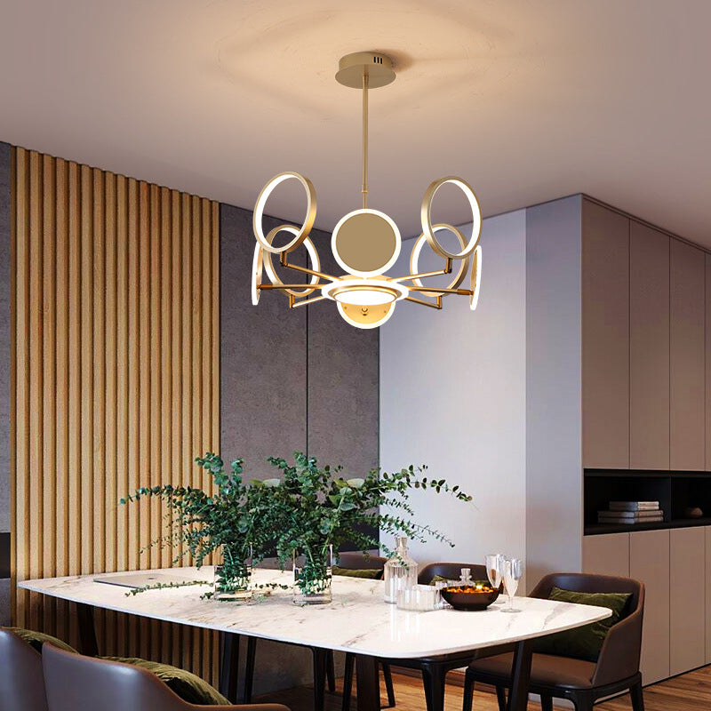 Modern Style Multi Lights Hanging Chandelier Lamp Metal Ring Pendant Lighting