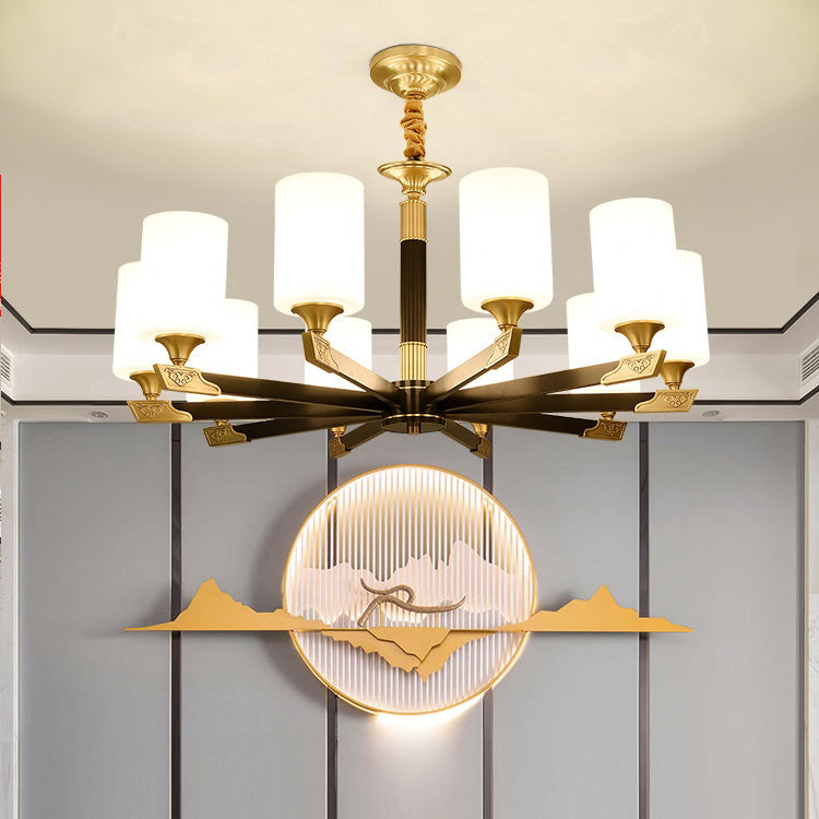 Light Luxury Style Chandelier Lighting Cylindrical Hanging Chandelier with Glass Shade