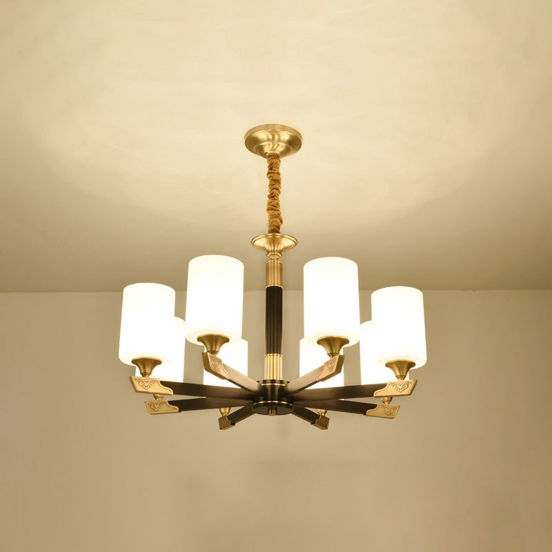 Light Luxury Style Chandelier Lighting Cylindrical Hanging Chandelier with Glass Shade