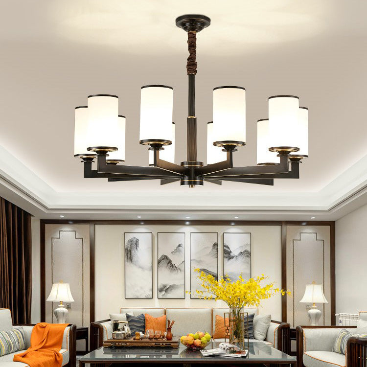 Light Luxury Style Chandelier Lighting Cylindrical Hanging Chandelier with Glass Shade