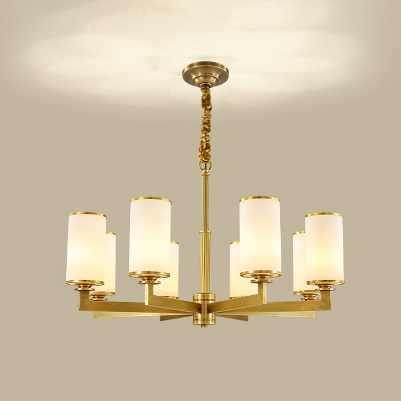 Light Luxury Style Chandelier Lighting Cylindrical Hanging Chandelier with Glass Shade