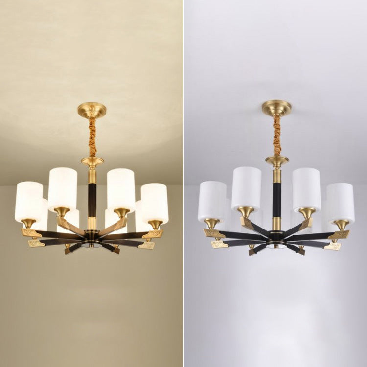 Light Luxury Style Chandelier Lighting Cylindrical Hanging Chandelier with Glass Shade