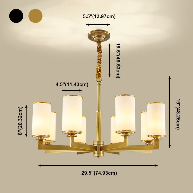 Light Luxury Style Chandelier Lighting Cylindrical Hanging Chandelier with Glass Shade