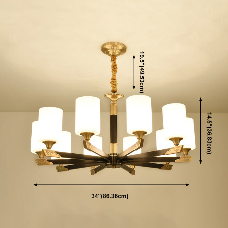 Light Luxury Style Chandelier Lighting Cylindrical Hanging Chandelier with Glass Shade