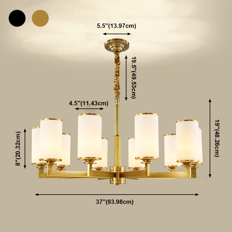 Light Luxury Style Chandelier Lighting Cylindrical Hanging Chandelier with Glass Shade