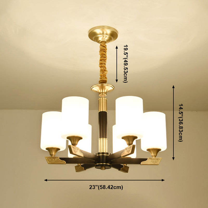 Light Luxury Style Chandelier Lighting Cylindrical Hanging Chandelier with Glass Shade