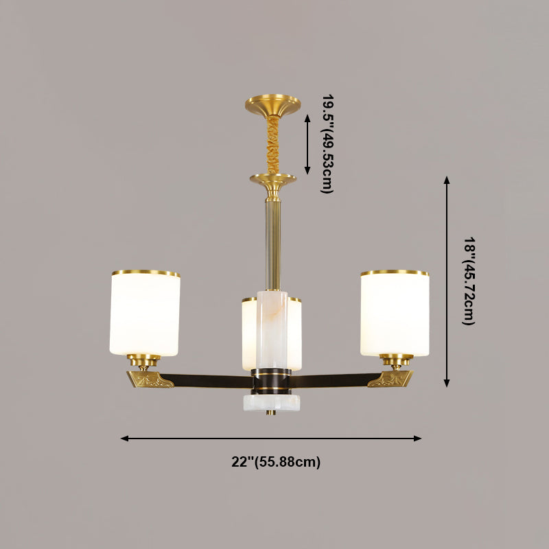 Contemporary Cylindrical Hanging Pendant Light Copper Ceiling Chandelier with Glass Shade