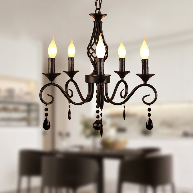 Traditional Candles Hanging Ceiling Light Multi Lights Metal Suspension Light in Black