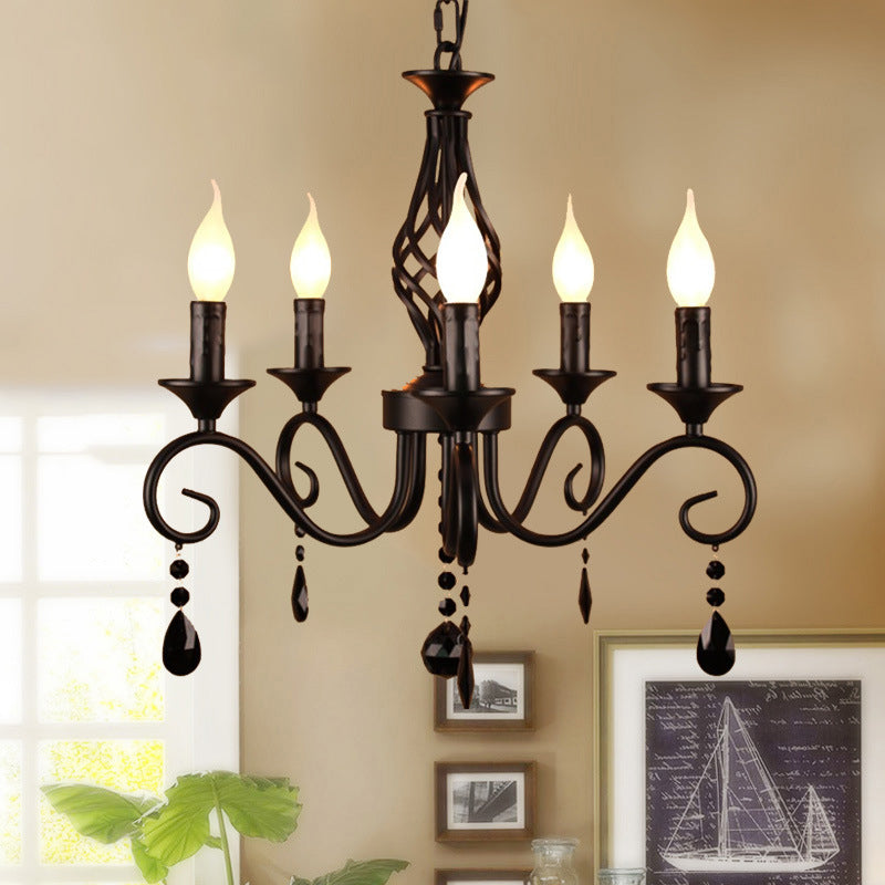 Traditional Candles Hanging Ceiling Light Multi Lights Metal Suspension Light in Black
