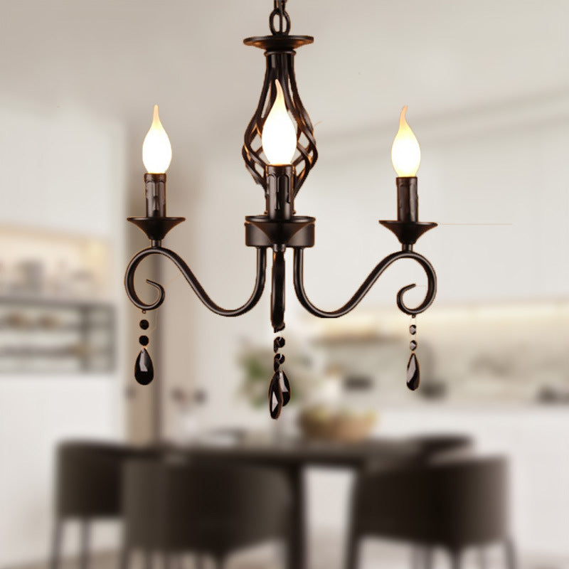 Traditional Candles Hanging Ceiling Light Multi Lights Metal Suspension Light in Black