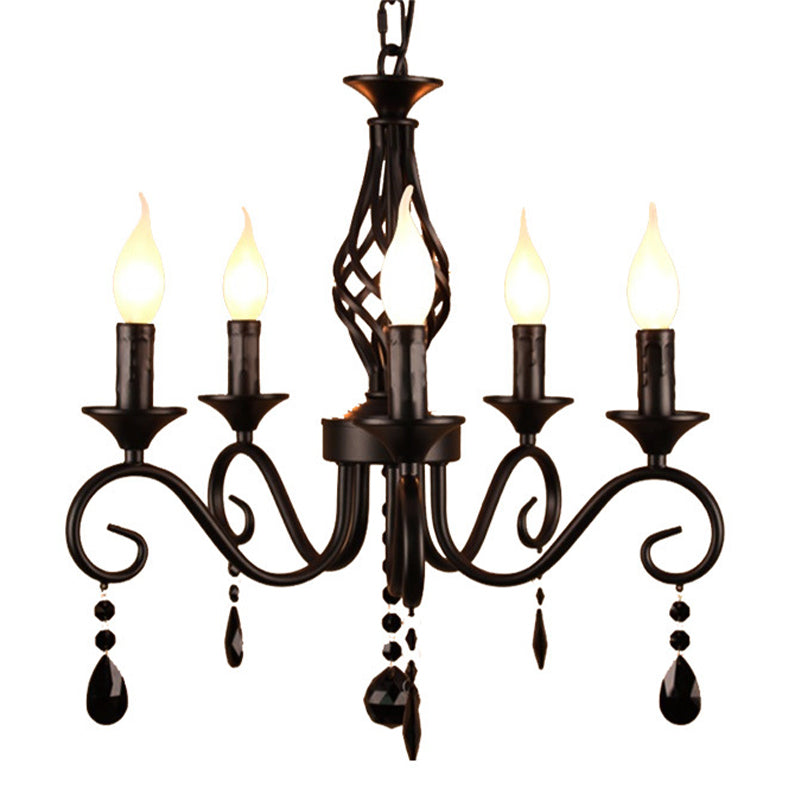 Traditional Candles Hanging Ceiling Light Multi Lights Metal Suspension Light in Black