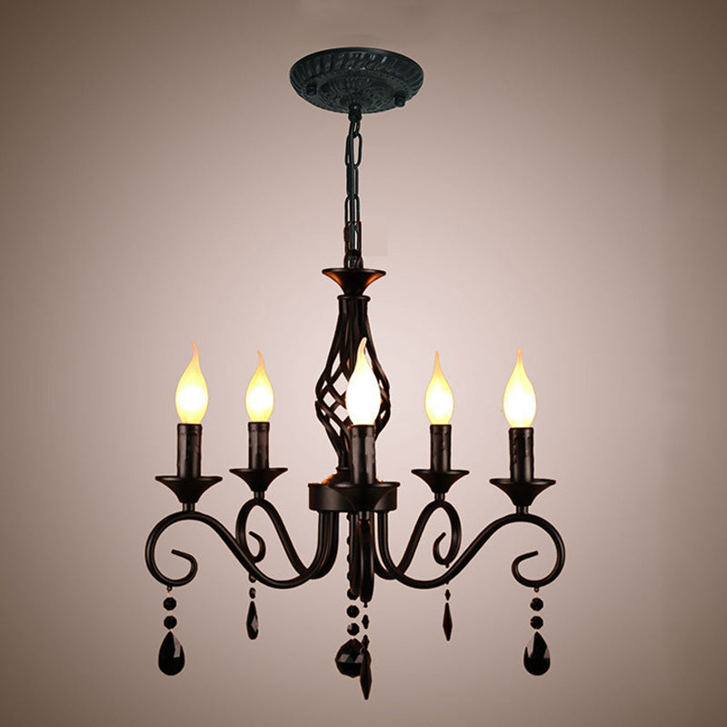 Traditional Candles Hanging Ceiling Light Multi Lights Metal Suspension Light in Black