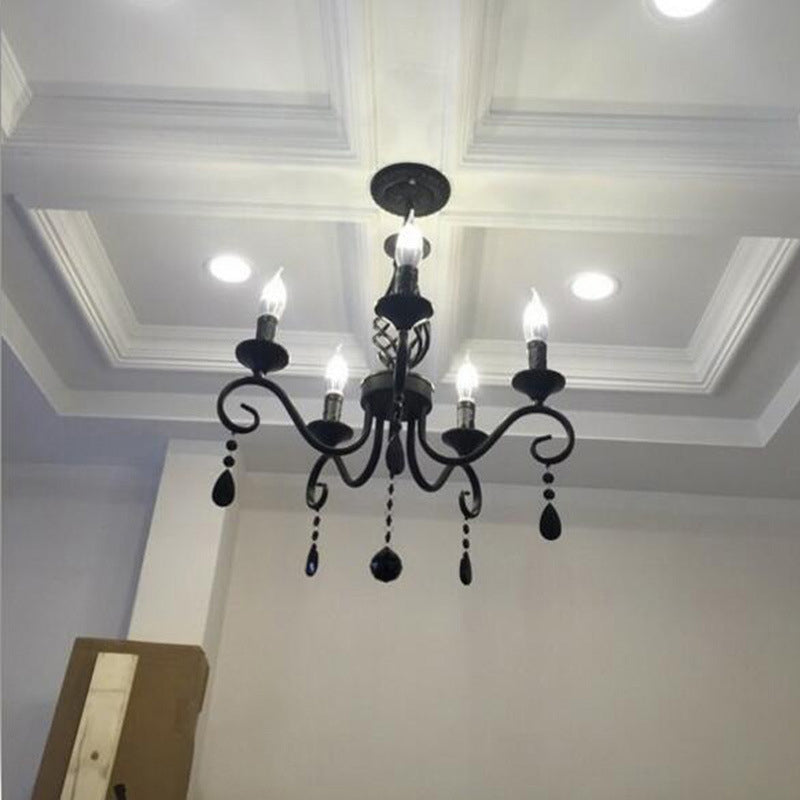 Traditional Candles Hanging Ceiling Light Multi Lights Metal Suspension Light in Black