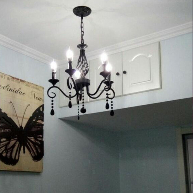 Traditional Candles Hanging Ceiling Light Multi Lights Metal Suspension Light in Black
