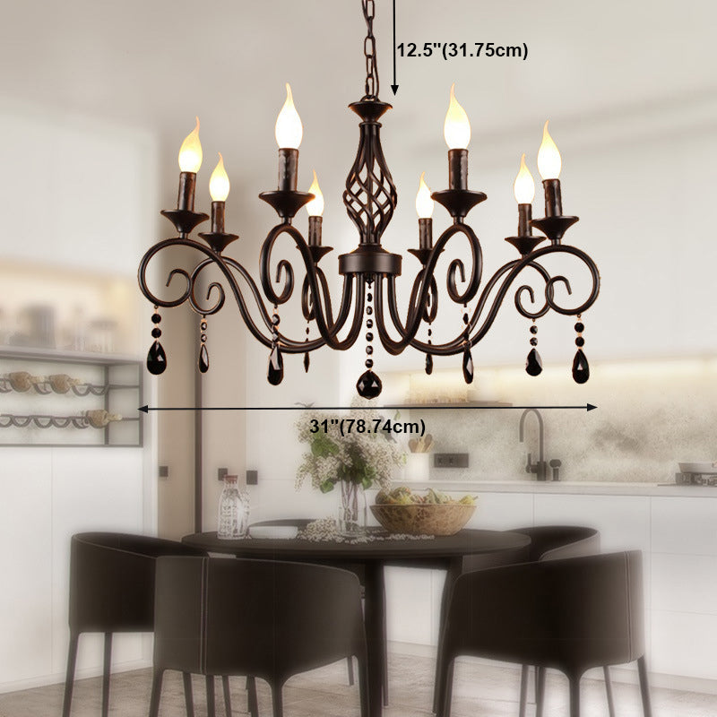Traditional Candles Hanging Ceiling Light Multi Lights Metal Suspension Light in Black