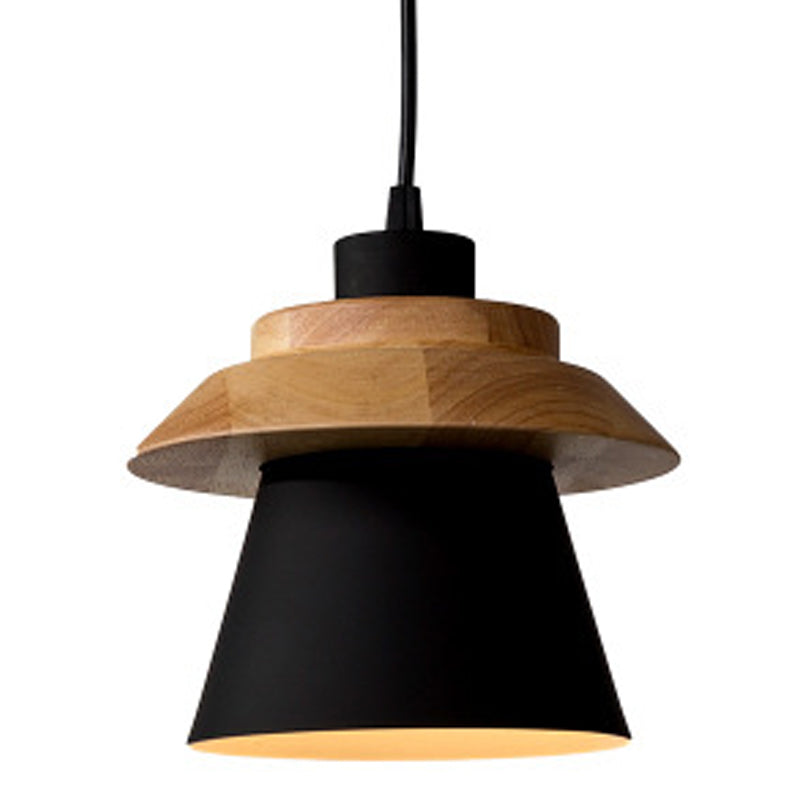 Moderne nordische einzelne hängende hölzerne geometrische Makaroon -Hängelampe mit Eisenschatten