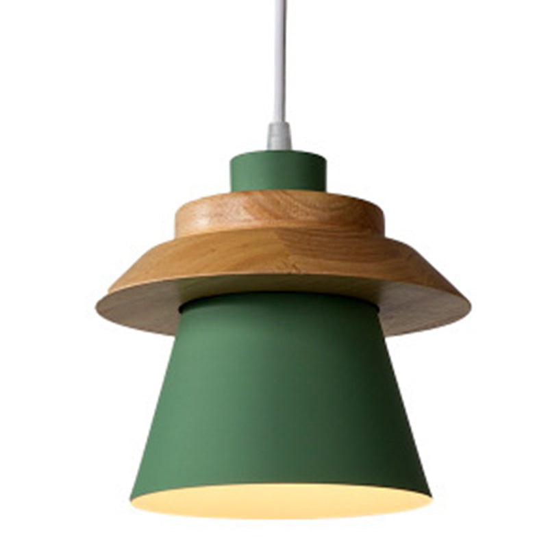 Moderne nordische einzelne hängende hölzerne geometrische Makaroon -Hängelampe mit Eisenschatten