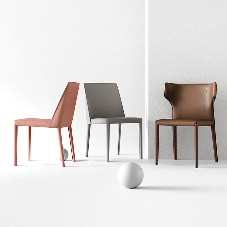 Chaises de salle à manger en cuir de style scandinave Chaises de salle à manger sans accoudoirs pour un usage domestique (Ensemble de 2)