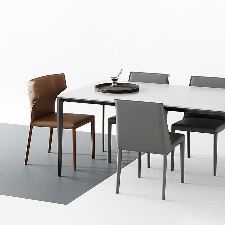 Chaises de salle à manger en cuir de style scandinave Chaises de salle à manger sans accoudoirs pour un usage domestique (Ensemble de 2)