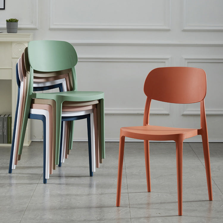 Scandinavian Plastic Armless Dining Chairs Stackable Open Back Side Chair (Set of 4)