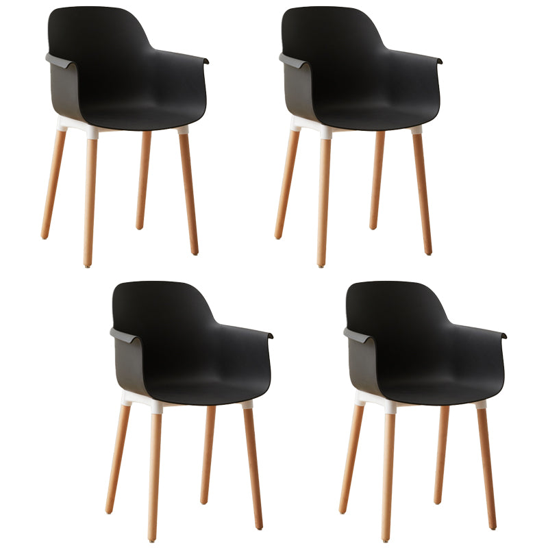 Scandinavian Dining Arm Chairs Plastic Armchairs with Wood Legs (Set of 4)