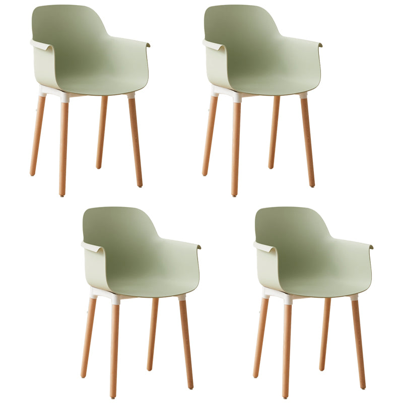 Scandinavian Dining Arm Chairs Plastic Armchairs with Wood Legs (Set of 4)