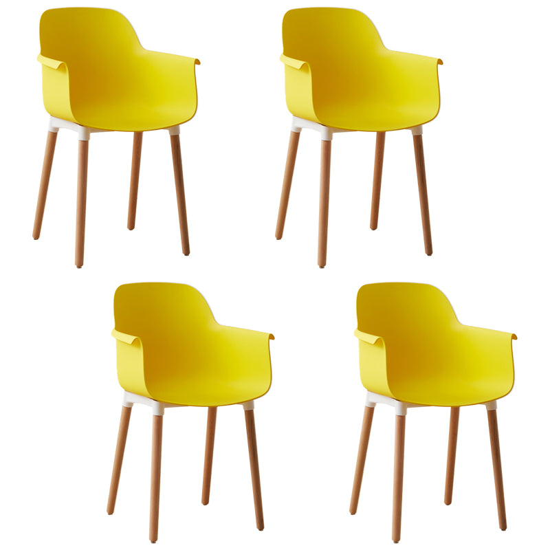 Scandinavian Dining Arm Chairs Plastic Armchairs with Wood Legs (Set of 4)