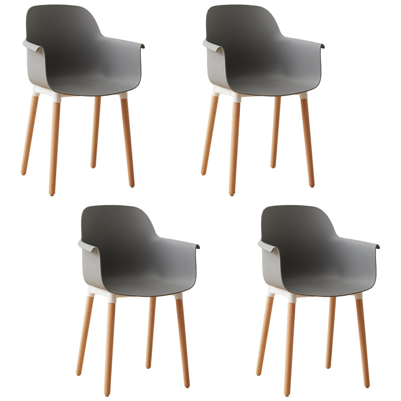 Scandinavian Dining Arm Chairs Plastic Armchairs with Wood Legs (Set of 4)
