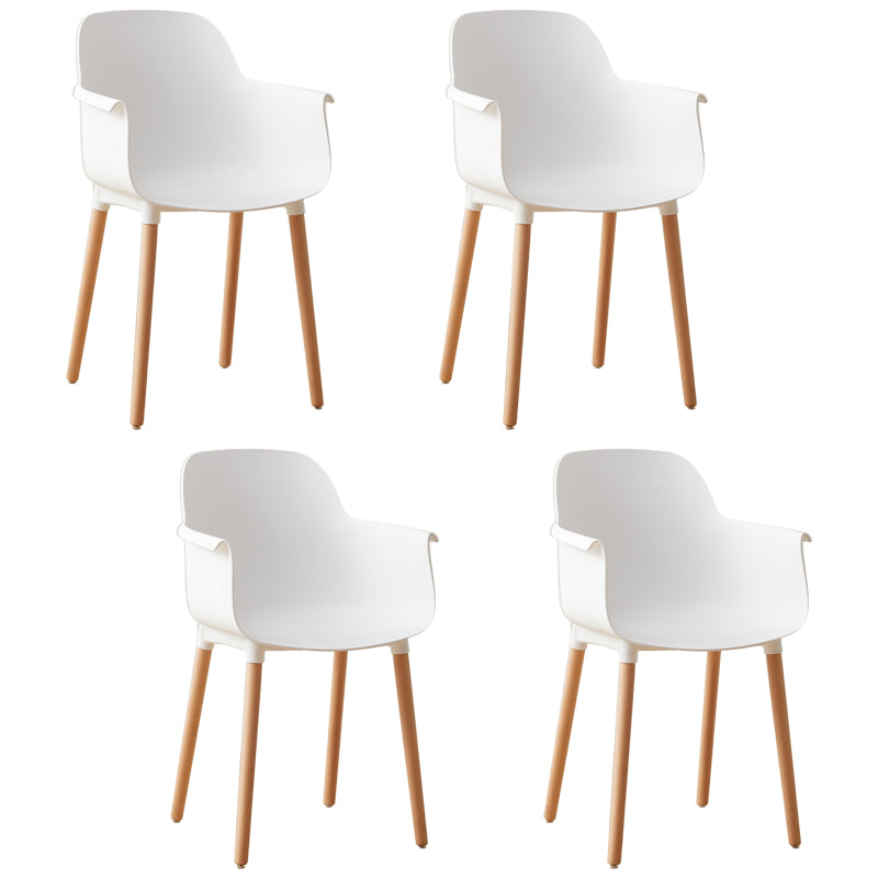 Scandinavian Dining Arm Chairs Plastic Armchairs with Wood Legs (Set of 4)