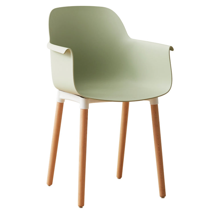 Scandinavian Dining Arm Chairs Plastic Armchairs with Wood Legs (Set of 4)