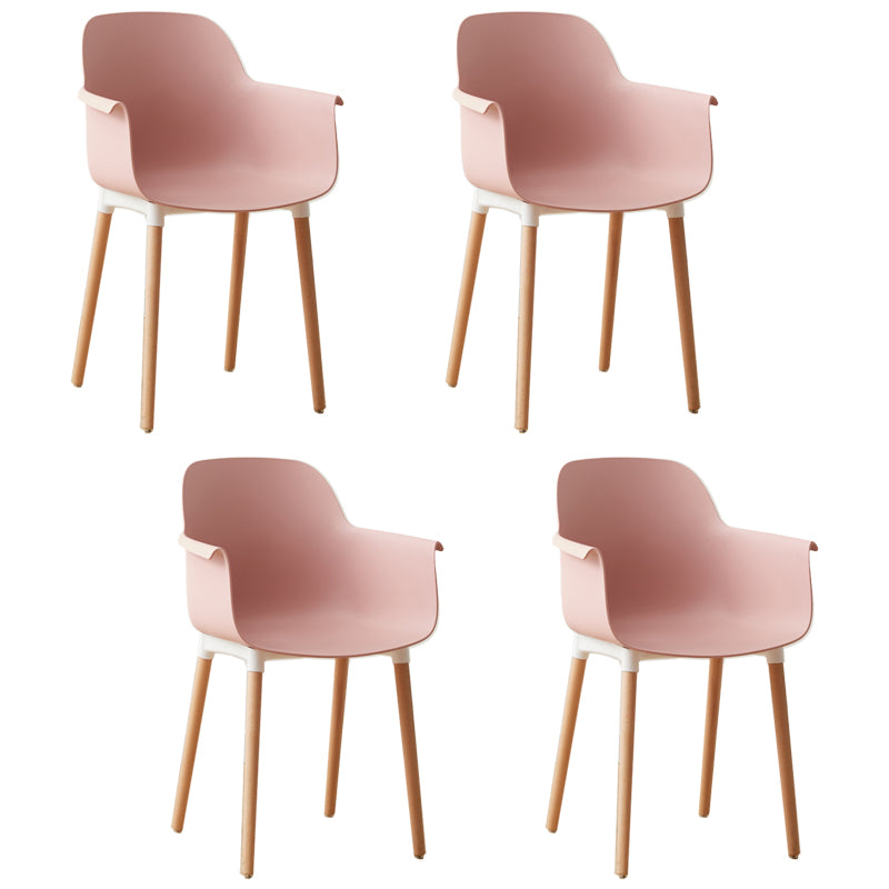 Scandinavian Dining Arm Chairs Plastic Armchairs with Wood Legs (Set of 4)