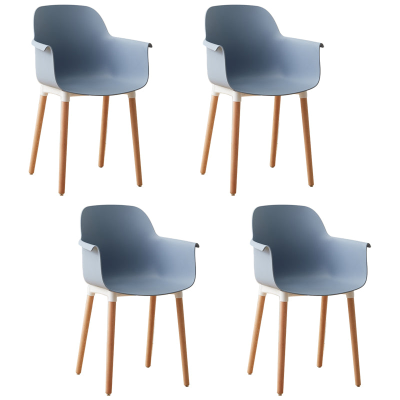 Scandinavian Dining Arm Chairs Plastic Armchairs with Wood Legs (Set of 4)