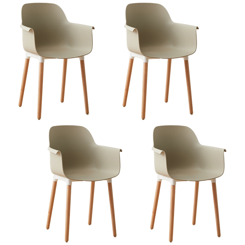 Scandinavian Dining Arm Chairs Plastic Armchairs with Wood Legs (Set of 4)