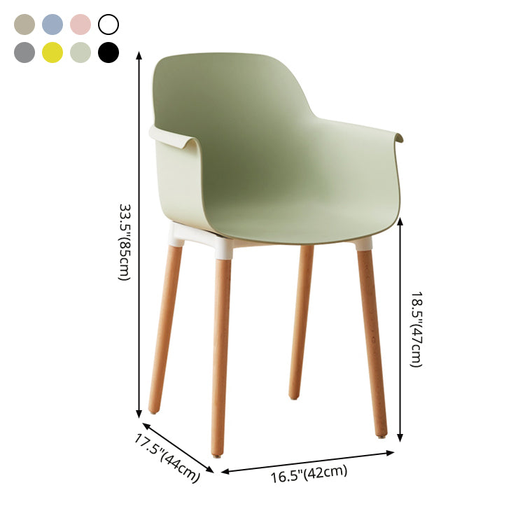 Scandinavian Dining Arm Chairs Plastic Armchairs with Wood Legs (Set of 4)