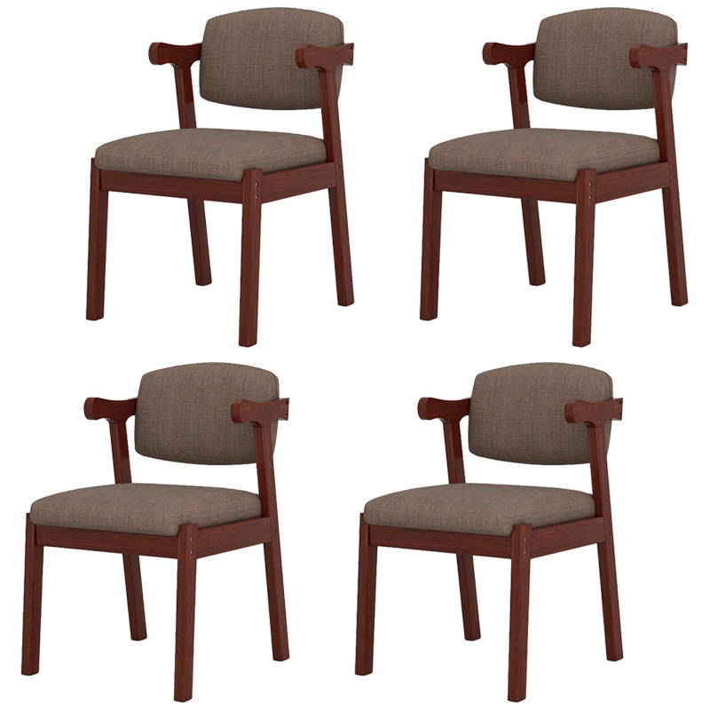 Silla de madera moderna para interiores y exteriores, silla lateral de comedor acolchada con respaldo abierto para el hogar