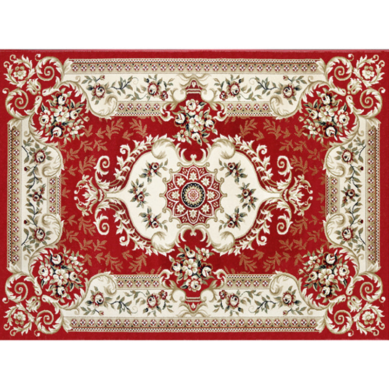 Traditional Flower Pattern Carpet Polyester Indoor Rug Stain Resistant Area Carpet for Living Room