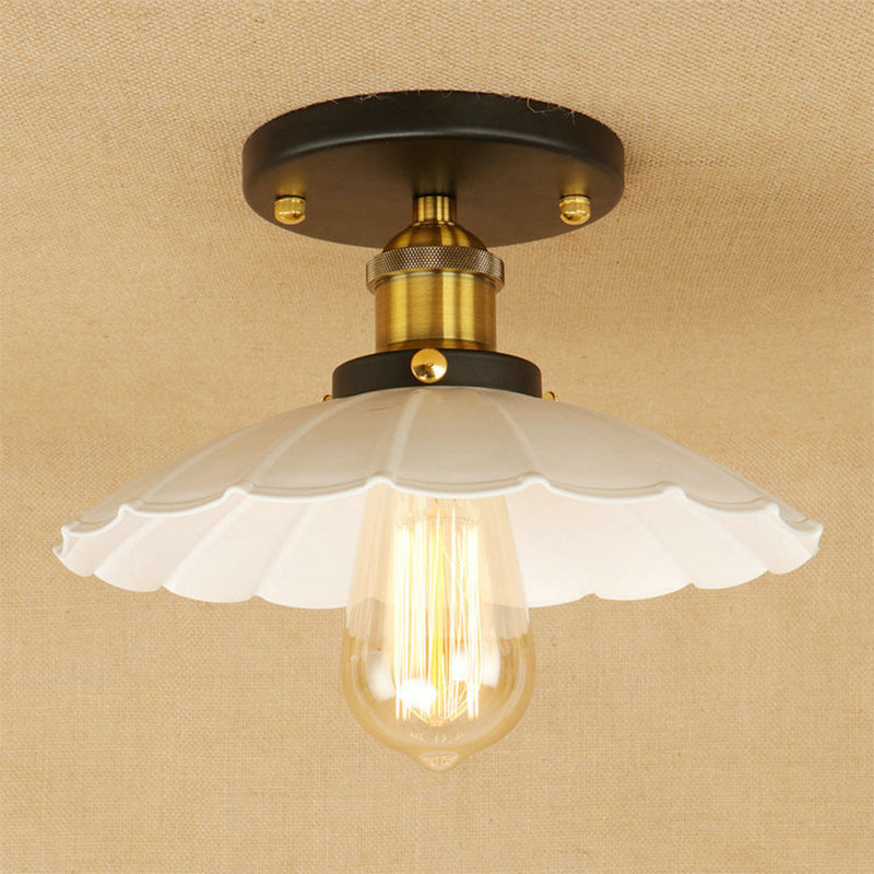 Metal Scalloped Shade Flush Mount Fixture Industrial Style 1 Light Flush Light