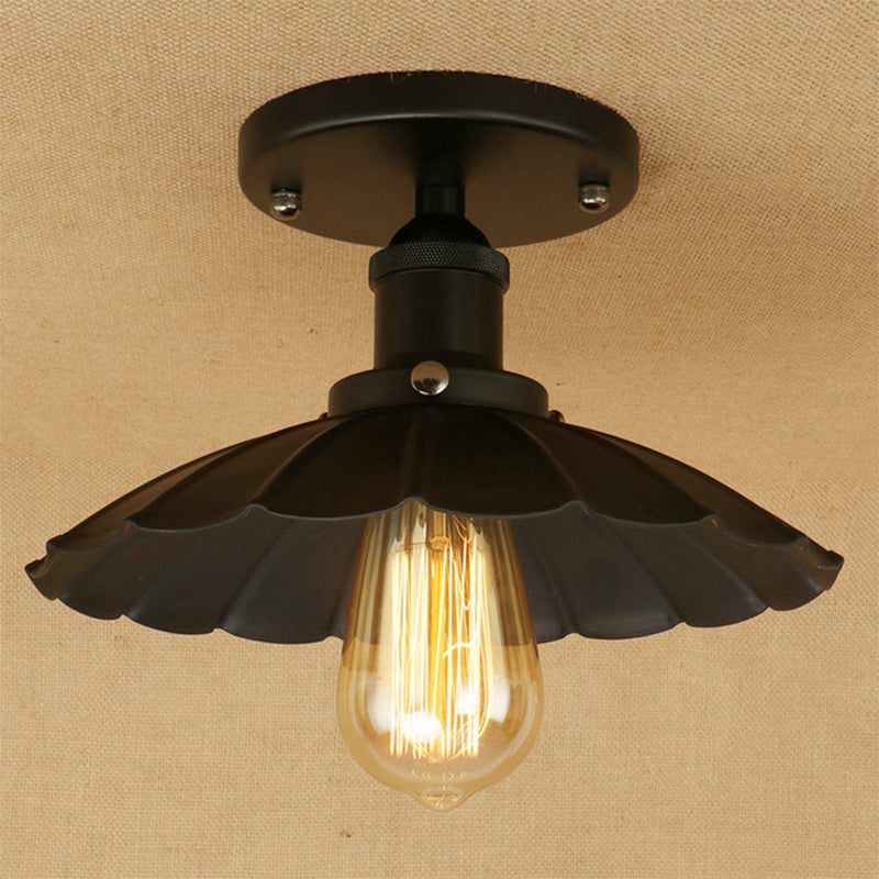 Metal Scalloped Shade Flush Mount Fixture Industrial Style 1 Light Flush Light