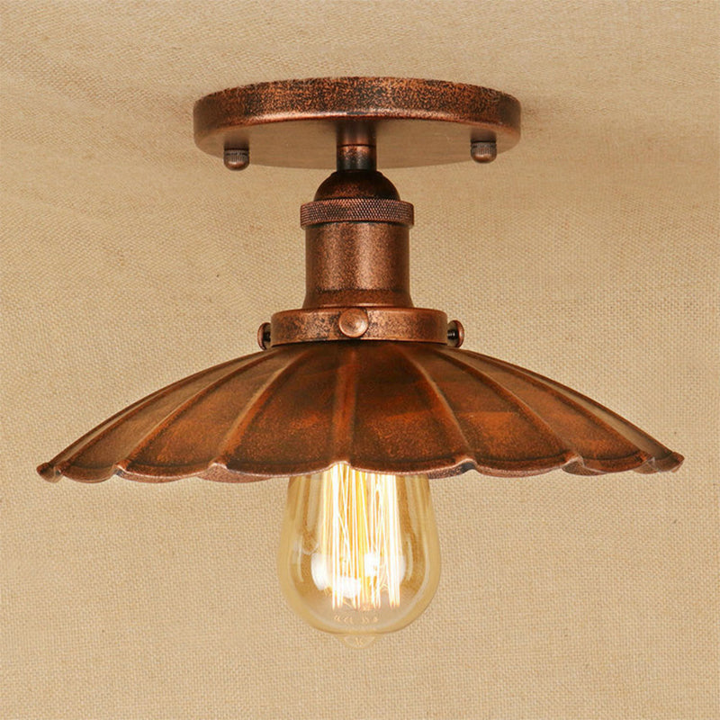 Metal Scalloped Shade Flush Mount Fixture Industrial Style 1 Light Flush Light